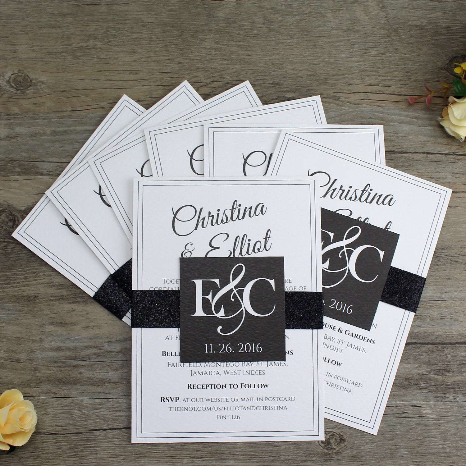 Black and White Invitation Card Simple Style Business Card Wedding Invitation with Envelope